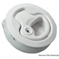 Úchyt podlahový zo západkou, biely plast, priemer 61mm, zo zámkom
