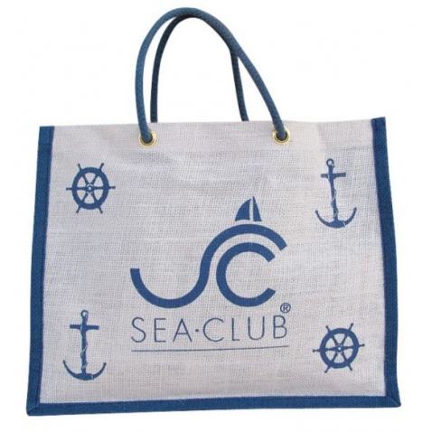 Taška jutová bielo-modrá, 36x28x12cm