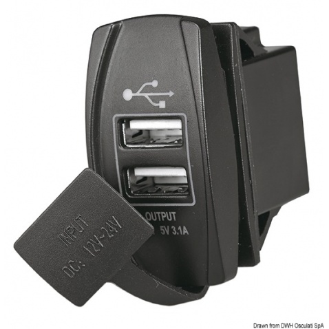 Zásuvka USB dvojitá, vzhľad vypínač 12/24V