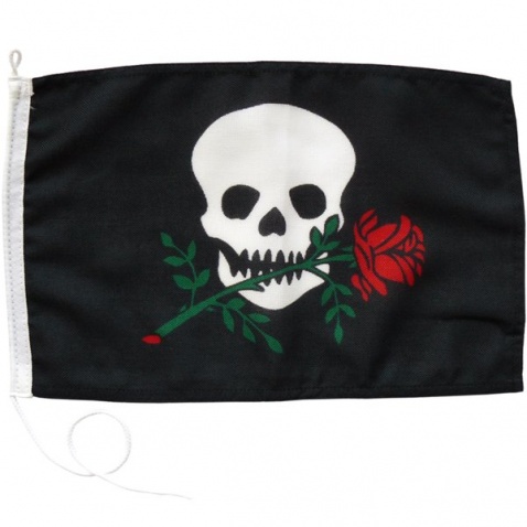 Vlajka pirátská, s lebkou a ružou - 20x30cm