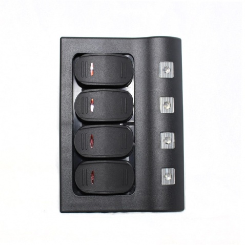 Panel vypínačov - 4 pod sebou, vodotesný, LED indikátor, 102x130mm