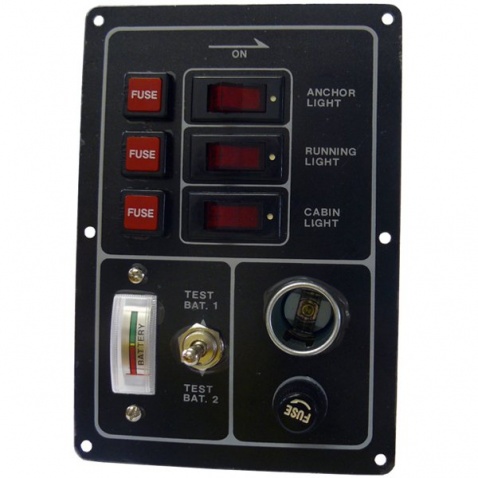 Panel vypínačov - 3 pod sebou s meračom stavu baterie+zásuvka zapalovač