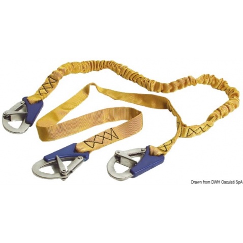 Popruh k harnesu - 3 karabiny, dĺžka 2+1 m, pružný