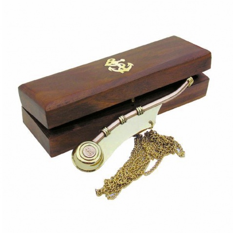 Píšťalka botsmanská zlatá - dřevěná krabička, délka12 cm