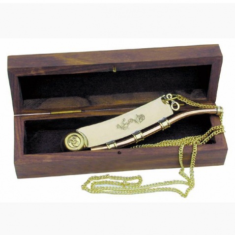 Píšťalka botsmanská zlatá - dřevěná krabička, délka 12,5 cm
