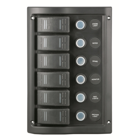 Panel vypínačov - 6 pod sebou s osvetlením, vodotesný